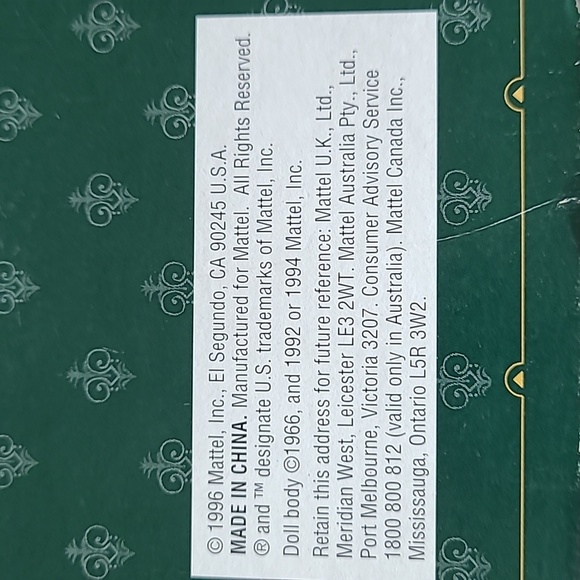 NIB 1996 MATTEL YULETIDE ROMANCE BARBIE THIRD IN A SERIES - Picture 8 of 11